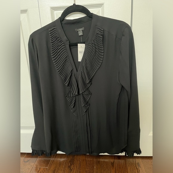NWT-ANN TAYLOR BLACK DRESSY BLOUSE - Picture 1 of 6